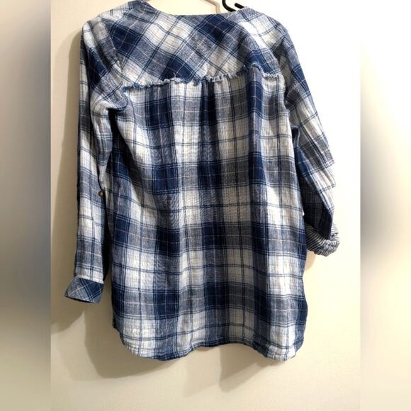 Cotton gauze plaid airy button down tunic shirt size s - Picture 7 of 12